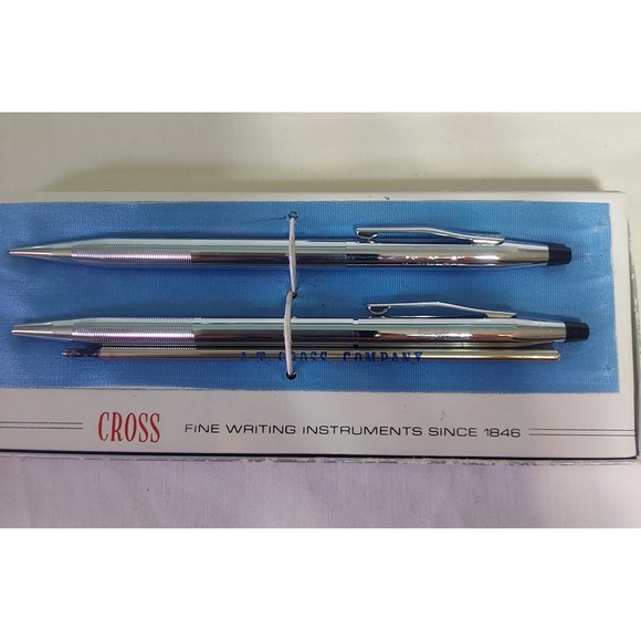 Cross Pen & Pencil Set Chrome Classic Fine Writing Instruments Boxed with Papers - Picture 2 of 3